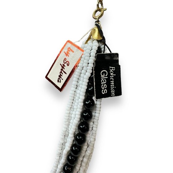 Vintage Bohemian Glass Black And White Multi Strand Necklace 25” Spring Ring - Picture 6 of 6